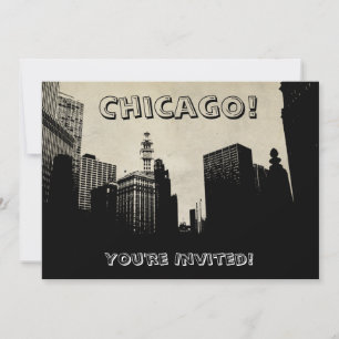 Retro Chicago Skyline Artwork Invitation
