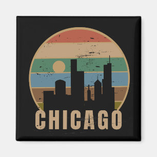 Retro Chicago Skyline Vintage Travel Magnet