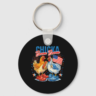 Retro Chicken 4th Of July Chicka Boom Patriotic Fa Key Ring