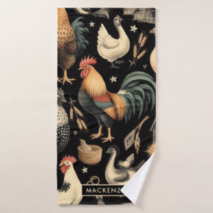 Retro Chicken Farm Pattern Bath Towel