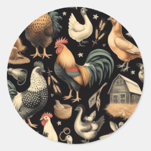 Retro Chicken Farm Pattern Classic Round Sticker