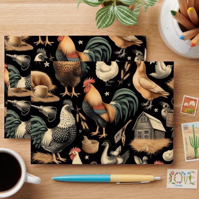 Retro Chicken Farm Pattern Envelope (Desk)