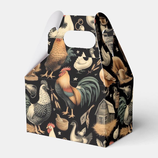 Retro Chicken Farm Pattern Favour Box (Front Side)