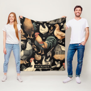 Retro Chicken Farm Pattern Fleece Blanket