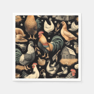 Retro Chicken Farm Pattern Napkin