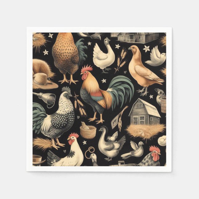 Retro Chicken Farm Pattern Napkin (Front)