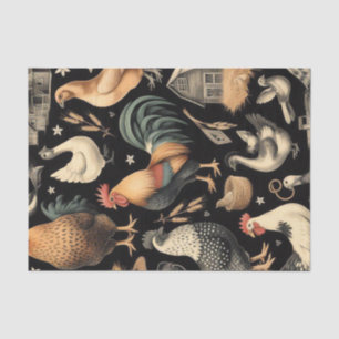 Retro Chicken Farm Pattern Tissue Paper