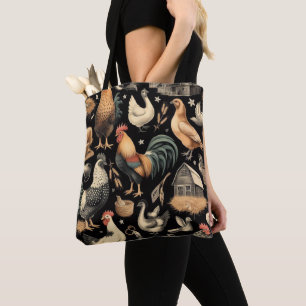 Retro Chicken Farm Pattern Tote Bag