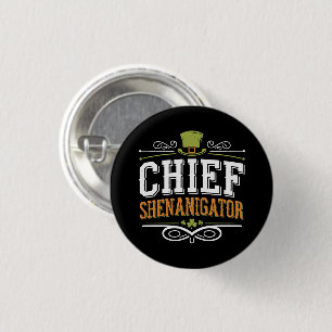 Retro Chief Shenanigator Lucky Leprechaun Hat  3 Cm Round Badge