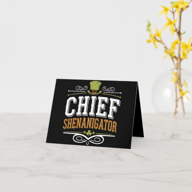 Retro Chief Shenanigator Lucky Leprechaun Hat  Card (Yellow Flower)
