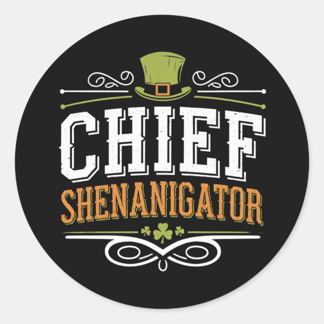 Retro Chief Shenanigator Lucky Leprechaun Hat  Classic Round Sticker (Front)