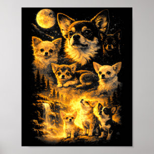 Retro chihuahua howling to the moon meme 90s anima poster