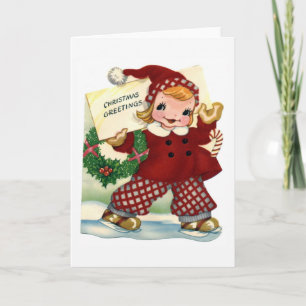 "Retro Child Christmas Greetings" Card