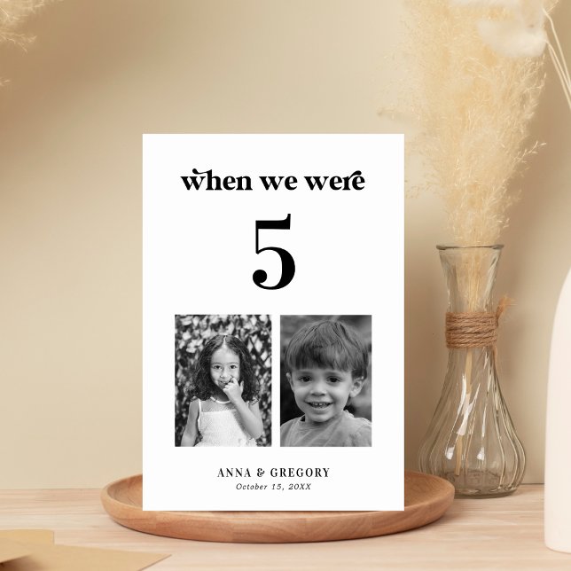 Retro Childhood Pictures Wedding Table # 5 Table Number (Creator Uploaded)