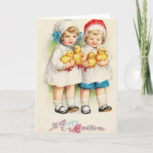 Retro Children Easter Greeting Card (Front)