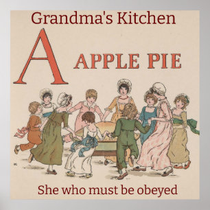 Retro Childrens' Illustration Apple Pie. Editable Poster