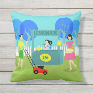 Retro Children's Lemonade Stand Outdoor Pillow
