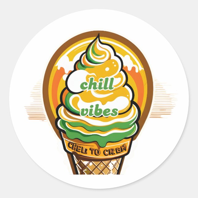 Retro Chill Vibes Ice Cream Sticker - Summer Sunbu (Front)