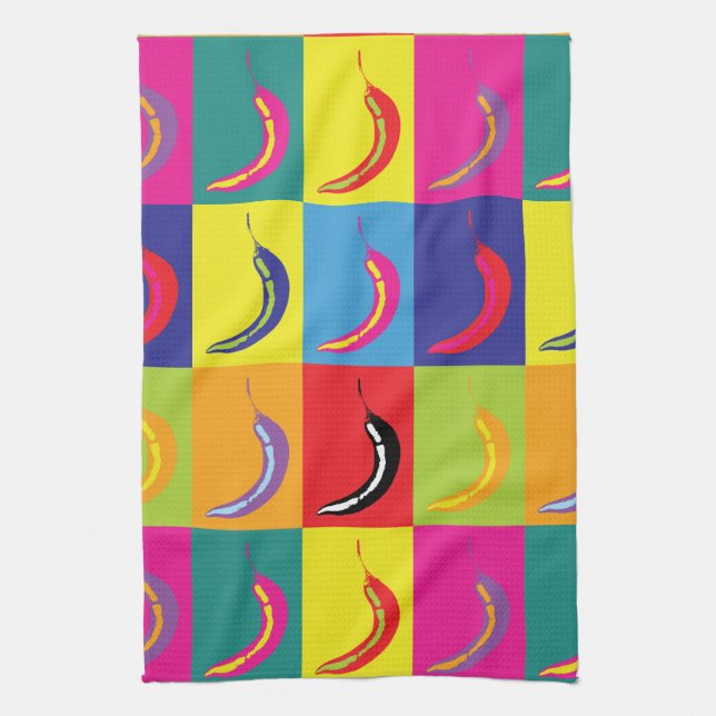 Retro Chilli Pepper Pop Art Bright Mexican Kitchen Tea Towel (Vertical)