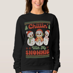Retro "Chillin' With My Snowmies" Funny Christmas Sweatshirt