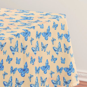 Retro Chinoiserie Blue Butterflies Blush Ivory Tablecloth
