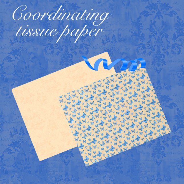 Retro Chinoiserie Blue Butterflies Blush Ivory  Tissue Paper (Creator Uploaded)