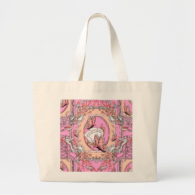 Retro chinoiserie damask large tote bag (Front)