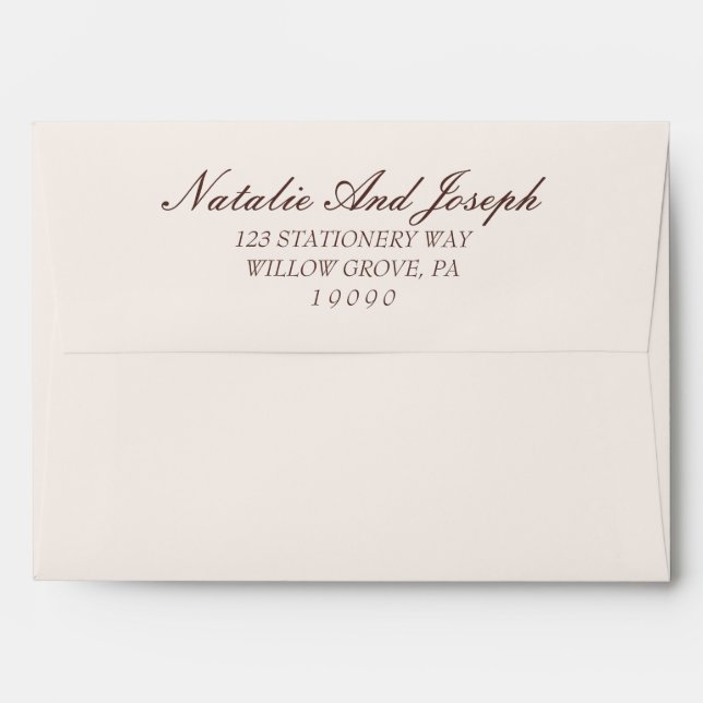 Retro Chocolate Brown Cream Old Money Wedding Envelope (Back (Top Flap))
