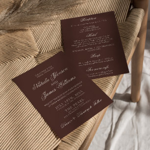 Retro Chocolate Brown Old Money All In One Wedding Invitation