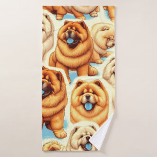 Retro Chow-Chow Seamless Pattern Bath Towel