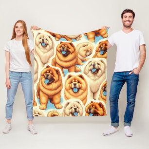 Retro Chow-Chow Seamless Pattern Fleece Blanket