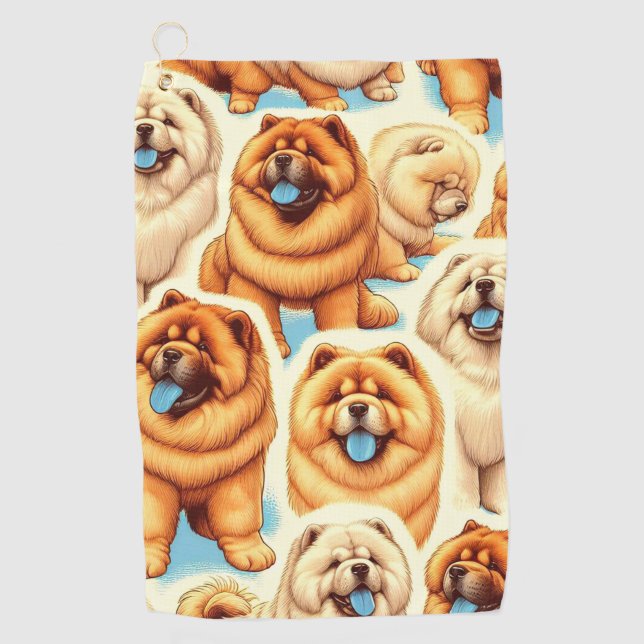 Retro Chow-Chow Seamless Pattern Golf Towel (Front)