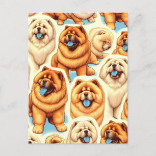 Retro Chow-Chow Seamless Pattern Postcard