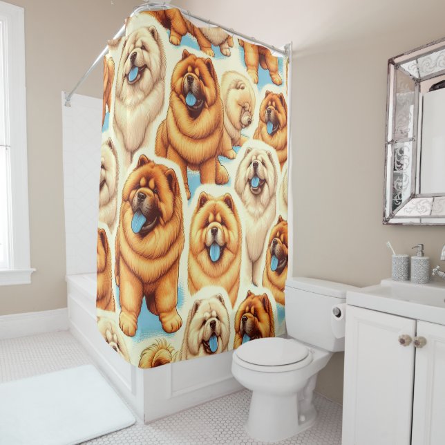 Retro Chow-Chow Seamless Pattern Shower Curtain (In Situ)