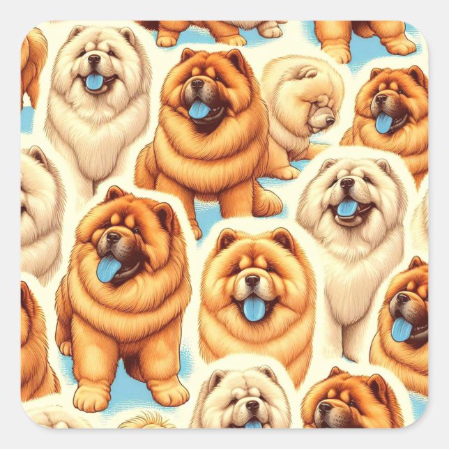 Retro Chow-Chow Seamless Pattern Square Sticker (Front)