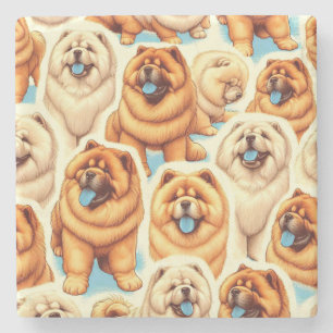 Retro Chow-Chow Seamless Pattern Stone Coaster