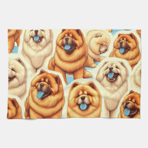Retro Chow-Chow Seamless Pattern Tea Towel