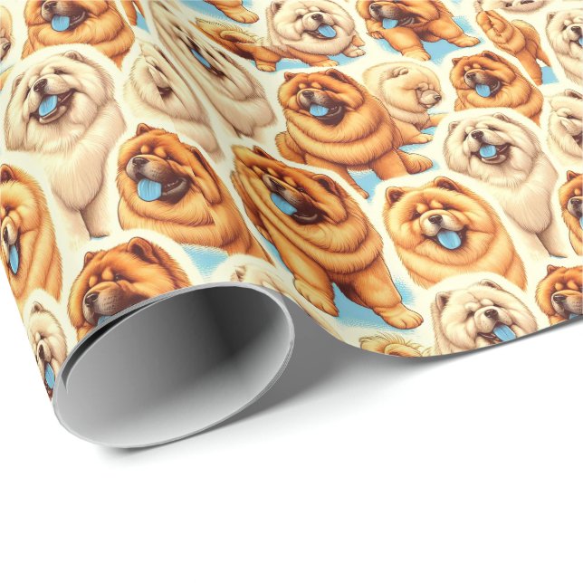 Retro Chow-Chow Seamless Pattern Wrapping Paper (Roll Corner)