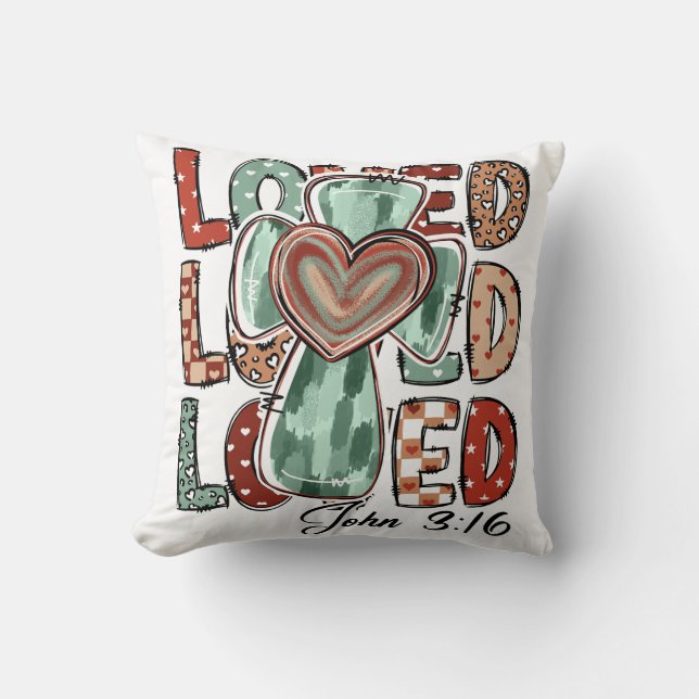 Retro Christian Cross Loved John 3:16 Cushion (Front)