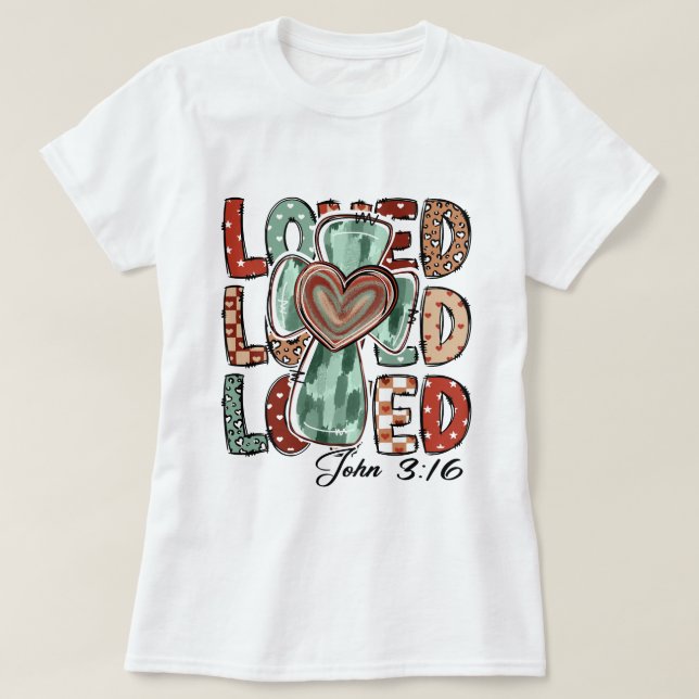 Retro Christian Cross Loved John 3:16 T-Shirt (Design Front)