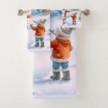 Retro Christmas 1950's Snowman  Bath Towel Set<br><div class="desc">This Christmas towel set showcases a digital watercolor design of a retro 1950s snowman with children playing in the snow. Available as a complete set or individual pieces,  this adorable towel ensemble is perfect for any snowman enthusiast. AI art designed by Susang6</div>