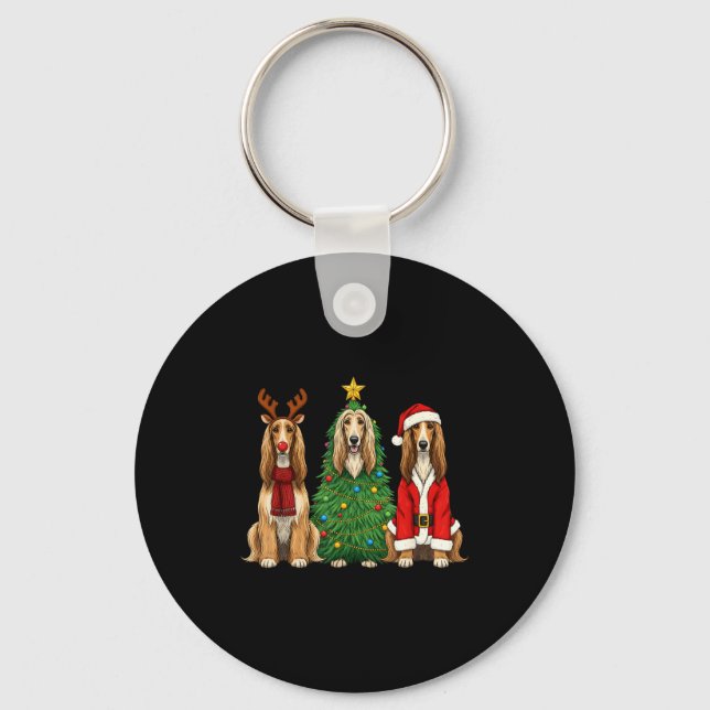 Retro Christmas Afghan Hound Santa Reindeer Dog Lo Key Ring (Front)