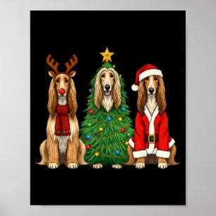 Retro Christmas Afghan Hound Santa Reindeer Dog Lo Poster