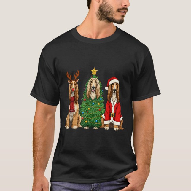 Retro Christmas Afghan Hound Santa Reindeer Dog Lo T-Shirt (Front)