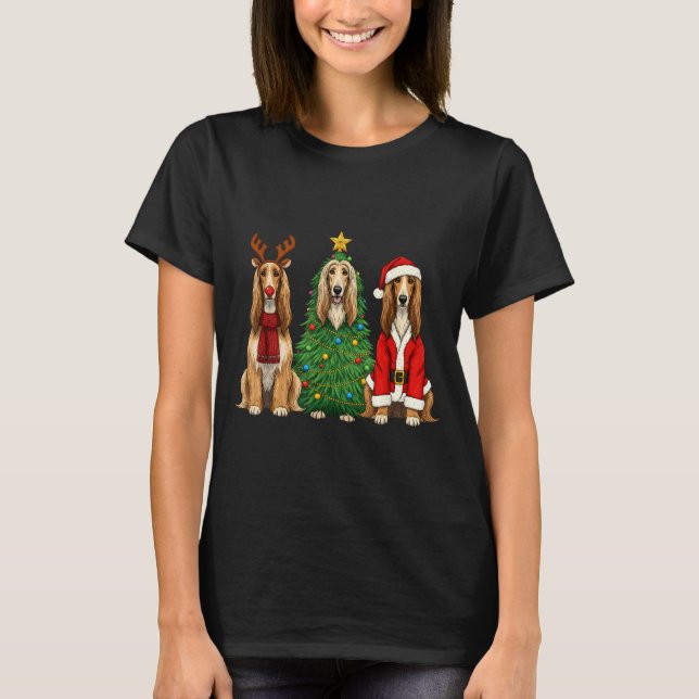Retro Christmas Afghan Hound Santa Reindeer Dog Lo T-Shirt (Front)