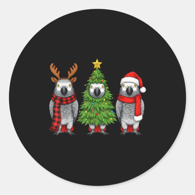 Retro Christmas African G Parrot Bird Santa Reinde Classic Round Sticker (Front)