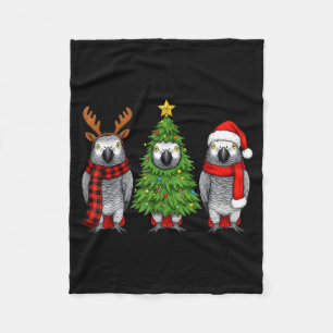 Retro Christmas African G Parrot Bird Santa Reinde Fleece Blanket