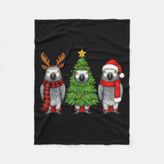 Retro Christmas African G Parrot Bird Santa Reinde Fleece Blanket