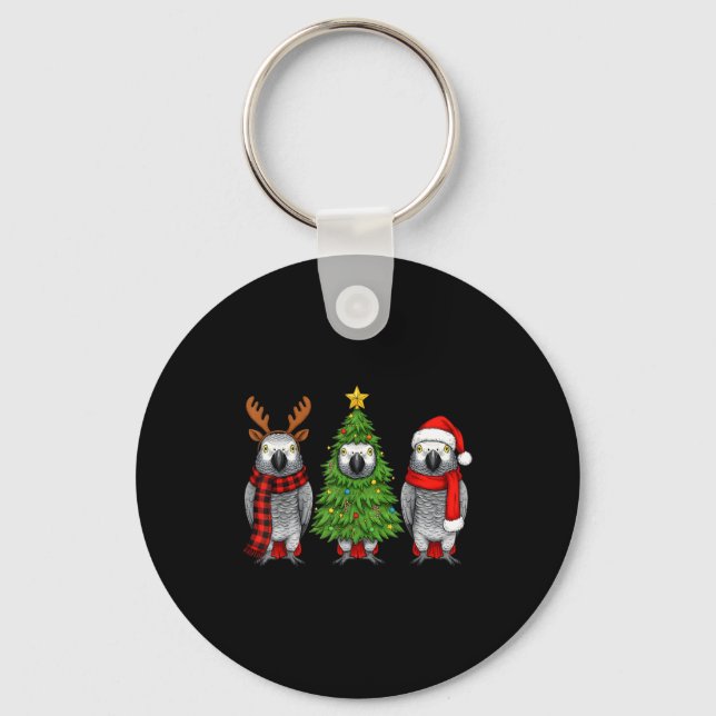 Retro Christmas African G Parrot Bird Santa Reinde Key Ring (Front)