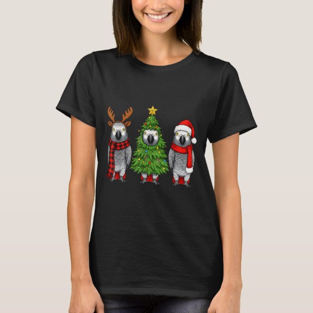Retro Christmas African G Parrot Bird Santa Reinde T-Shirt (Front)